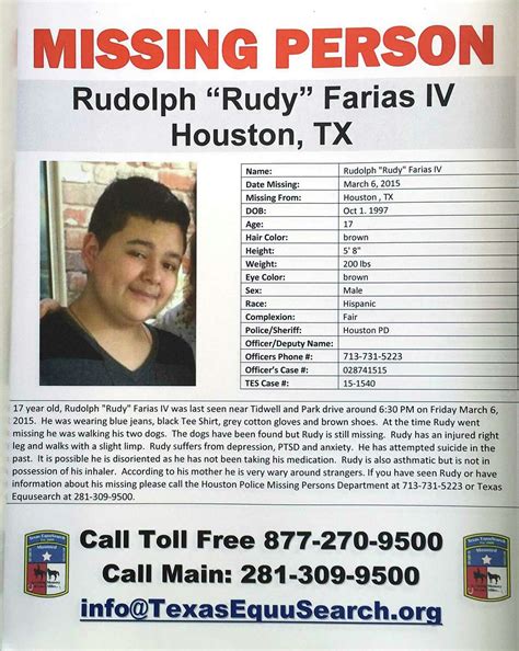 rudy farias missing houston|rudy found houston.